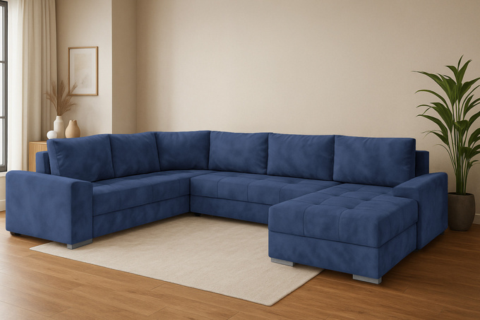 Narożnik HUGO z funkcją spania rozkładany rogówka duży welur