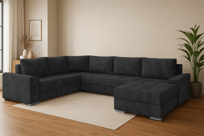 Narożnik HUGO z funkcją spania rozkładany rogówka duży welur