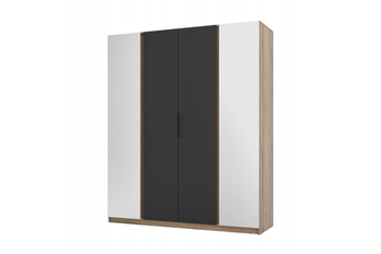 Szafa ARKA 4-drzwiowa 2 lustra czarne fronty dąb evoke 200 cm półki drążek