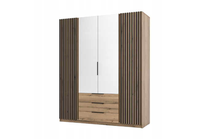 Szafa ARKA 4-drzwiowa 3 szuflady lamele 2 lustra dąb evoke 200 cm