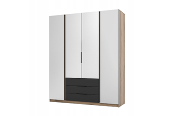 Szafa ARKA 4-drzwiowa 4 lustra czarne szuflady dąb evoke 200 cm