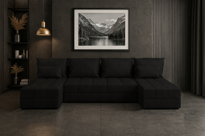 Narożnik DOMINO U FIT rogówka do salonu rozkładany funkcja spania bez boków