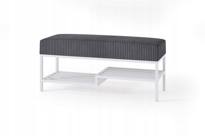 Ławka do przedpokoju 100 cm tapicerowana z półką na buty biały stalowy stelaż