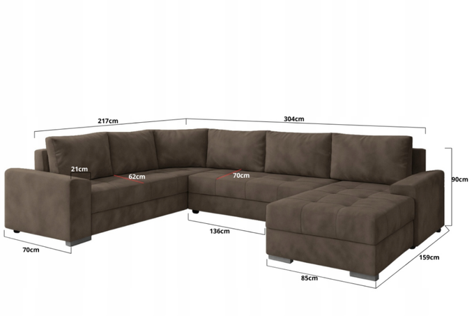 Narożnik HUGO z funkcją spania rozkładany rogówka duży welur