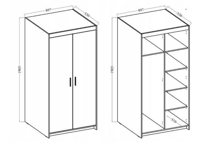 Szafa LIVIO 2-drzwiowa z półkami dąb sonoma garderoba