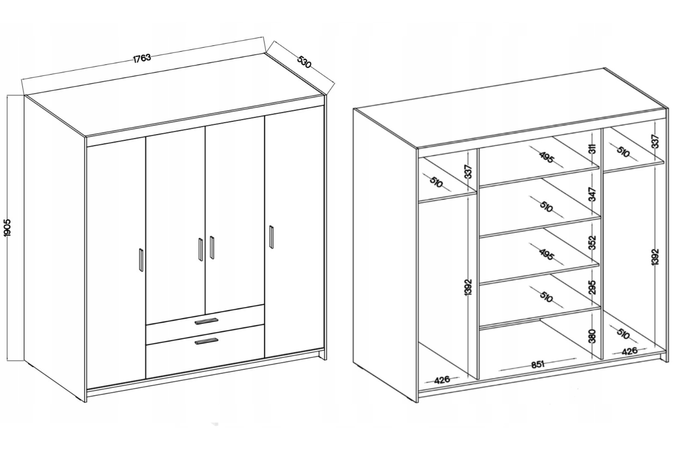Szafa LIVIO 4 drzwiowa z 2 szufladami dąb lefkas garderoba