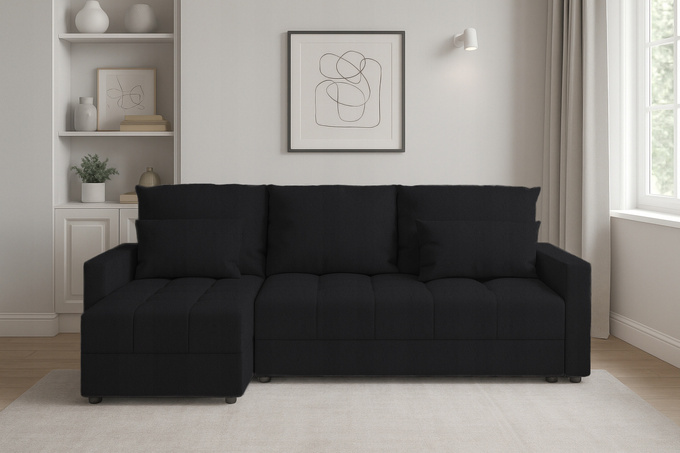 Narożnik DOMINO L pojemnik na pościel rogówka rozkładany z funkcją spania