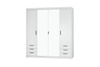 Szafa LIVIO 4 drzwiowa biała z lustrem i szufladami garderoba
