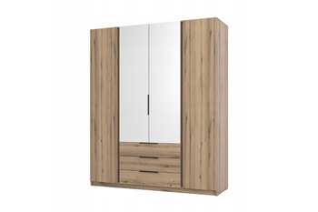 Szafa ARKA 4-drzwiowa 2 lustra dąb evoke 200 cm półki drążek szuflady