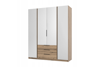 Szafa ARKA 4-drzwiowa 3 szuflady 4 lustra dąb evoke 200 cm półki drążek