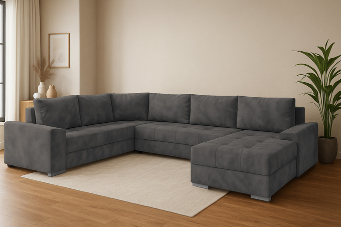 Narożnik HUGO z funkcją spania rozkładany rogówka duży welur