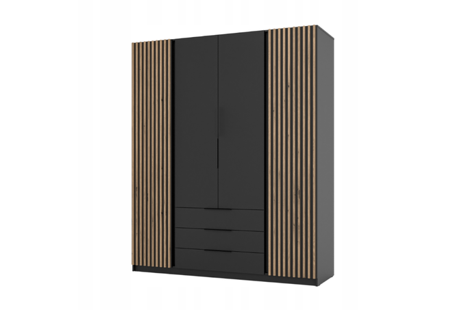 Szafa ARKA 200 cm czarna z lamelami 3 szuflady drzwi uchylne loft nowoczesna