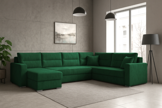 Narożnik LARS U welur do salonu duży rozkładany funkcja spania rogówka