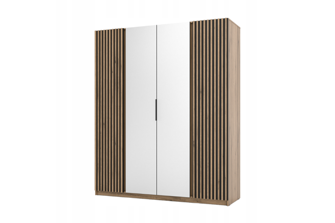 Szafa ARKA 4-drzwiowa 2 lustra lamele dąb evoke 200 cm półki drążek