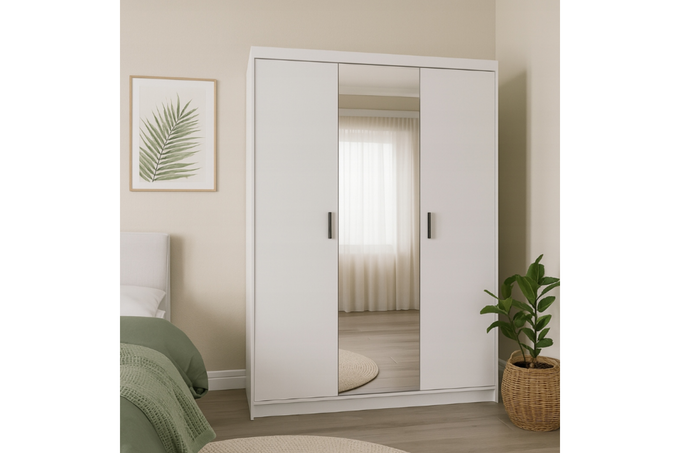 Szafa LIVIO 3-drzwiowa biała z lustrem garderoba