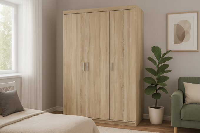 Szafa LIVIO 3-drzwiowa z półkami drążek dąb sonoma garderoba