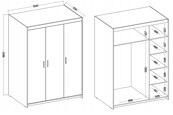 Szafa LIVIO 3-drzwiowa z półkami drążek biała garderoba