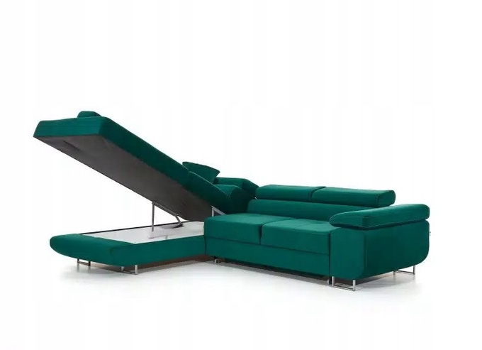 Narożnik LARGO funkcja spania, pojemnik, regulowane zagłówki, WIELE KOLORÓW