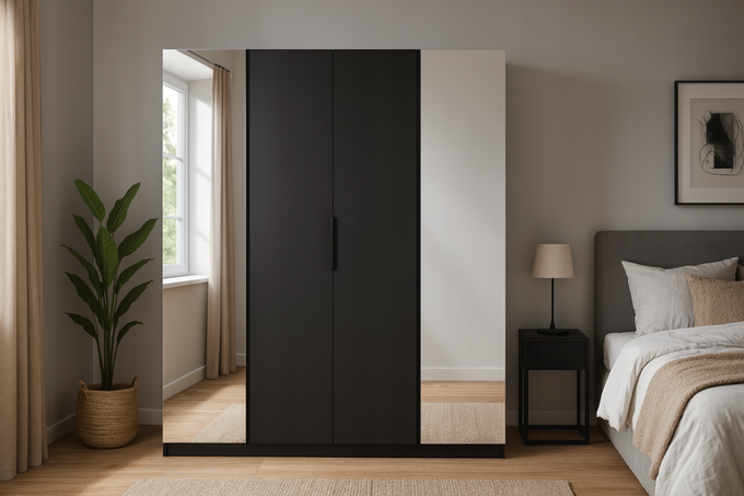 Szafa ARKA 200 cm czarna drzwi uchylne lustro loft nowoczesna