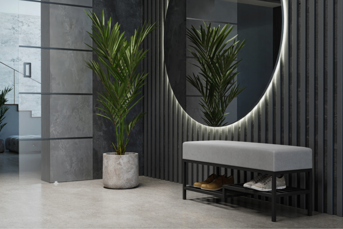 Ławka do przedpokoju 80 cm tapicerowana z półką na buty czarny stalowy stelaż