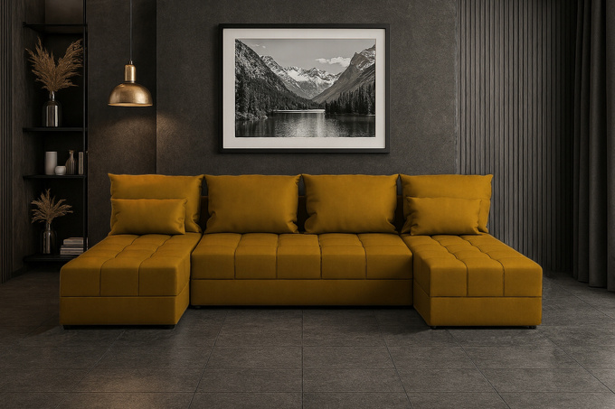 Narożnik DOMINO U FIT rogówka do salonu rozkładany funkcja spania bez boków