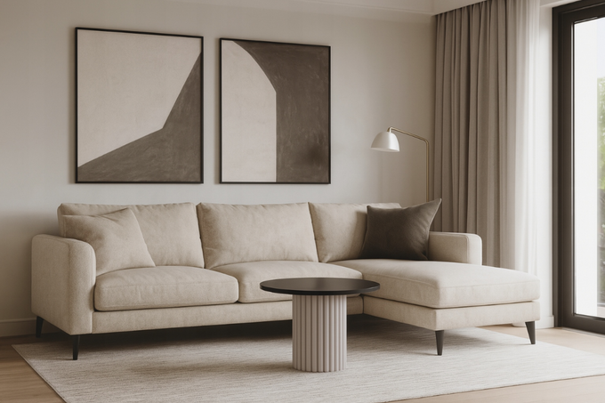 Stolik kawowy Lunar okrągły 67 cm czarny blat kaszmirowa ryflowana podstawa