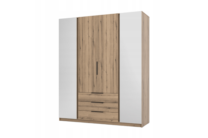 Szafa ARKA 4-drzwiowa 3 szuflady 2 lustra dąb evoke 200 cm półki drążek