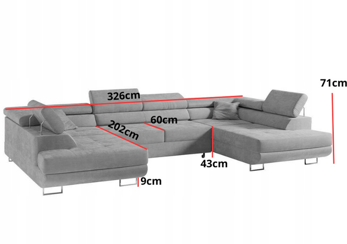 Narożnik LARGO U,funkcja spania,pojemniki,WIELE KOLORÓW,regulowane zagłówki