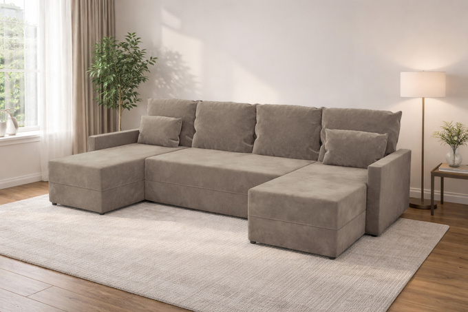 Narożnik DOMINO U GŁADKI z funkcją spania rogówka do salonu rozkładany