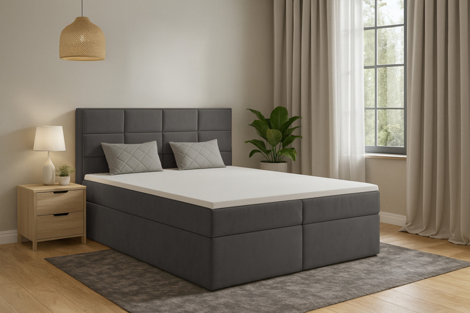 Łóżko KEJA kontynentalne 140x200 do sypialni pojemnik dwa materace