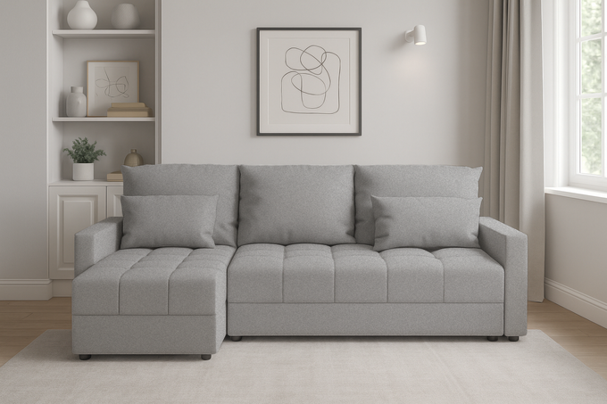 Narożnik DOMINO L pojemnik na pościel rogówka rozkładany z funkcją spania