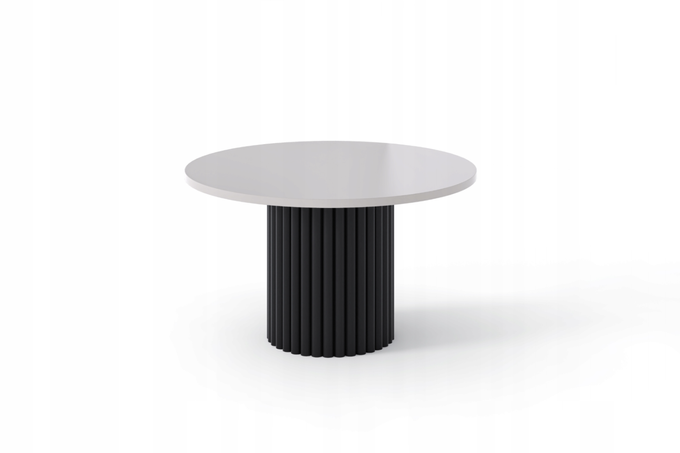 Stolik kawowy Lunar okrągły 67 cm kaszmirowy blat czarna ryflowana podstawa