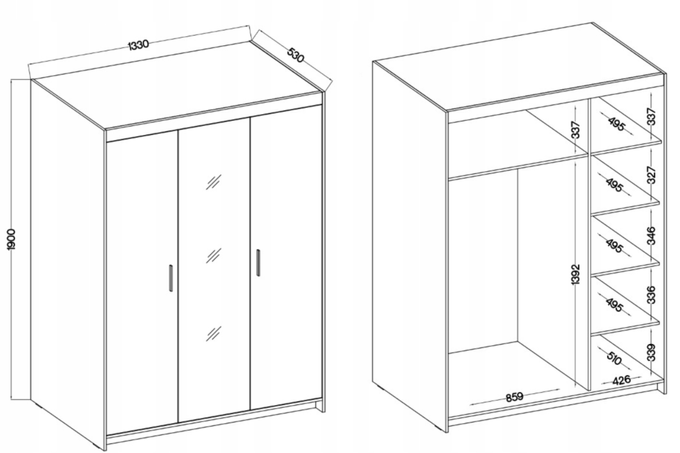 Szafa LIVIO 3-drzwiowa dąb sonoma z lustrem garderoba