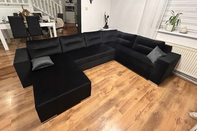 Narożnik LARS U welur do salonu duży rozkładany funkcja spania rogówka