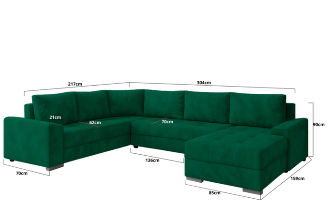 Narożnik HUGO z funkcją spania rozkładany rogówka duży welur