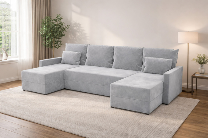 Narożnik DOMINO U GŁADKI z funkcją spania rogówka do salonu rozkładany