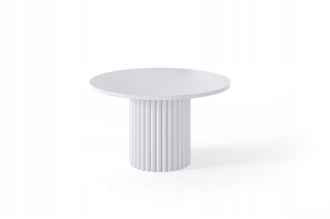 Stolik kawowy Lunar okrągły 67 cm biały ryflowana podstawa