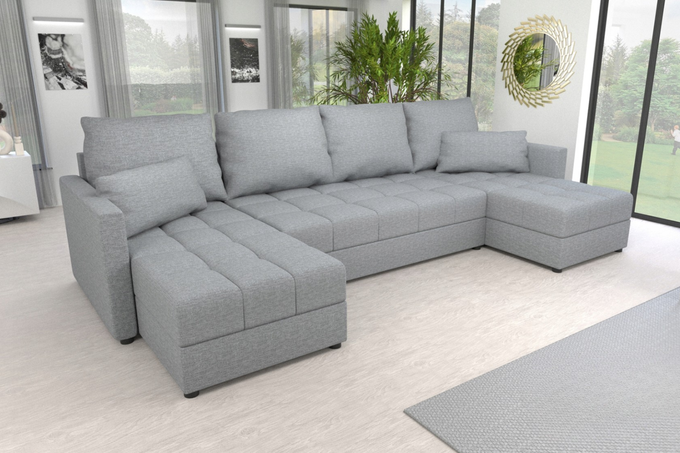 Narożnik DOMINO U do salonu rozkładany z funkcją spania pojemnik rogówka