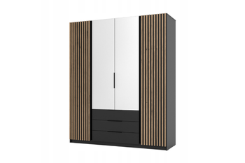 Szafa ARKA 200 cm czarna z lamelami lustro 3 szuflady drzwi uchylne loft nowoczesna