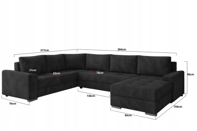 Narożnik HUGO z funkcją spania rozkładany rogówka duży welur