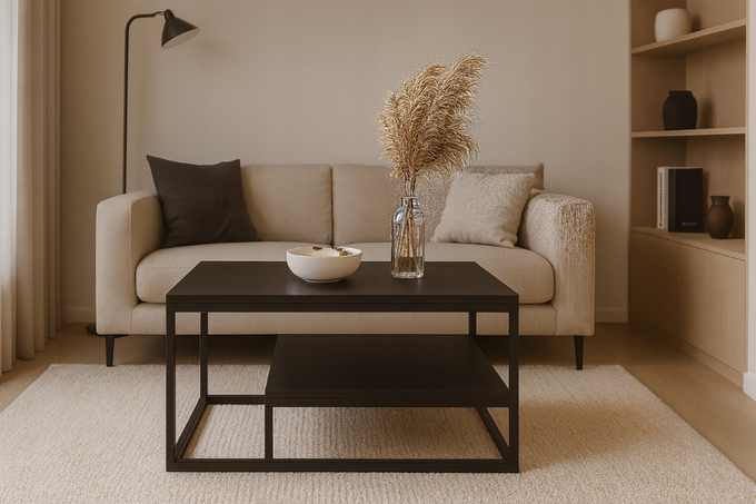 Stolik VENTO kawowy z półką czarny nowoczesny loft 90x60 cm