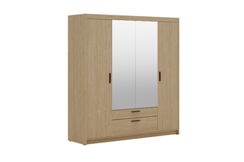 Szafa LIVIO 4-drzwiowa z półkami szuflady lustro dąb olejowany garderoba