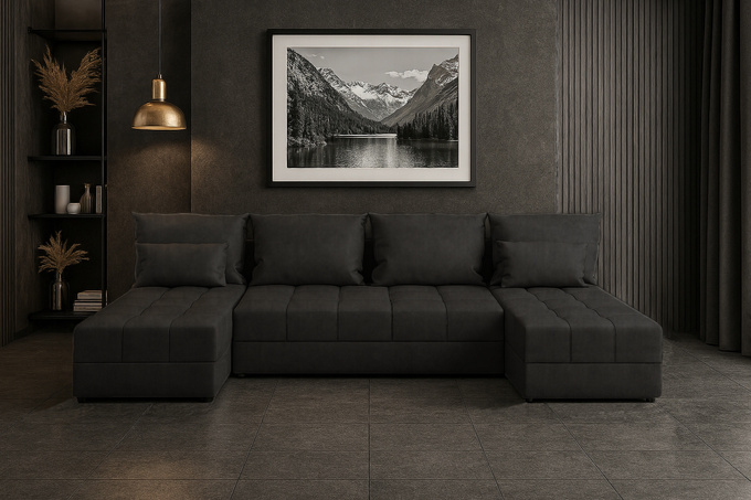 Narożnik DOMINO U FIT rogówka do salonu rozkładany funkcja spania bez boków