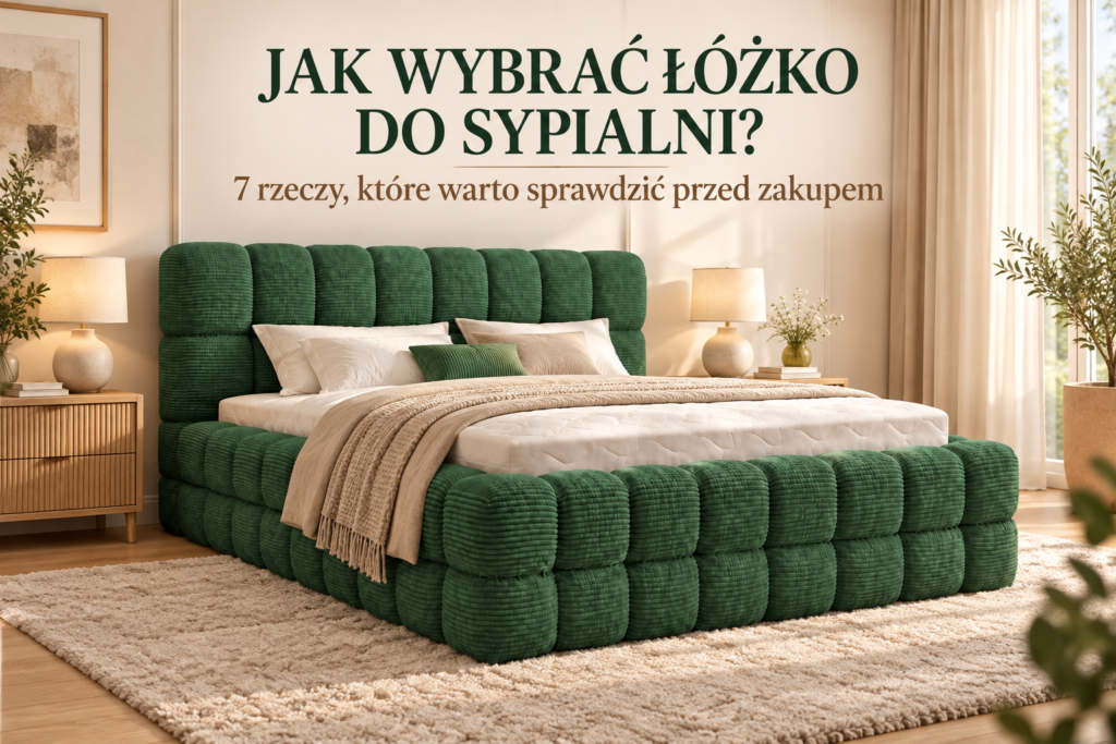 Łóżko tapicerowane VERSO w butelkowej zieleni w sypialni