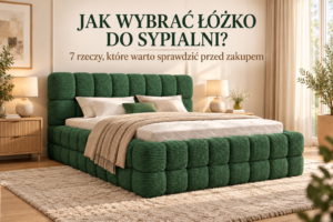 Łóżko tapicerowane VERSO w butelkowej zieleni w sypialni