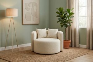 Fotel LOOP kremowy Woolly – wygodny fotel tapicerowany do salonu