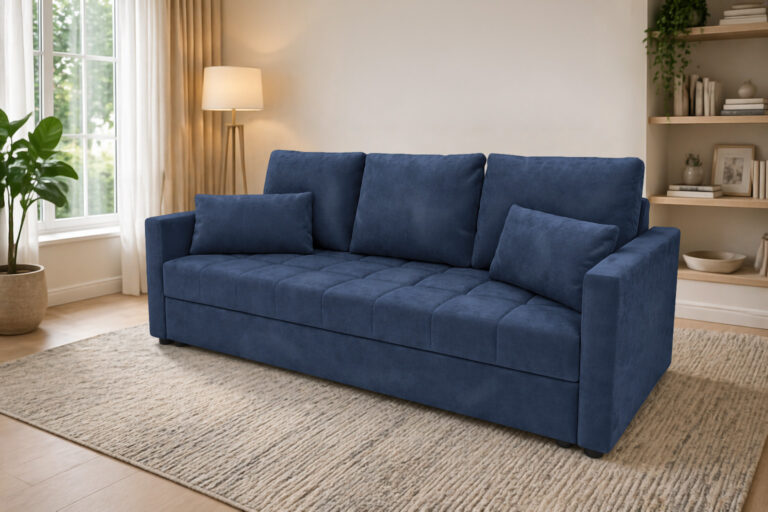 Sofa DOMINO granatowy Kronos - z funkcją spania i pojemnikiem