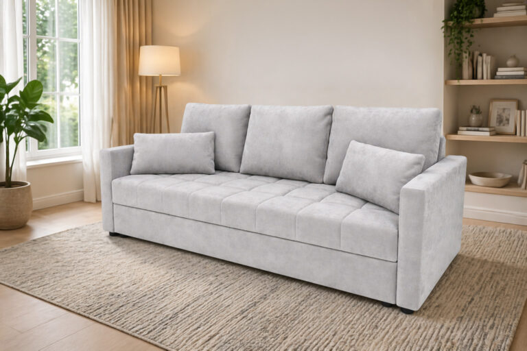 Sofa DOMINO jasnoszary Paros - z funkcją spania i pojemnikiem