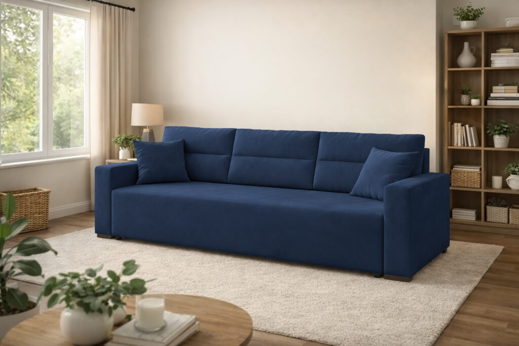 Sofa LUNO granatowy Kronos - z funkcją spania i pojemnikiem