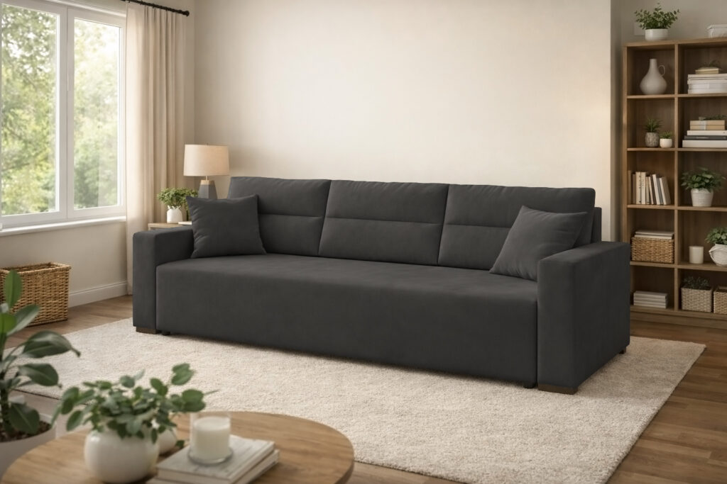 Sofa LUNO grafitowy Kronos - z funkcją spania i pojemnikiem